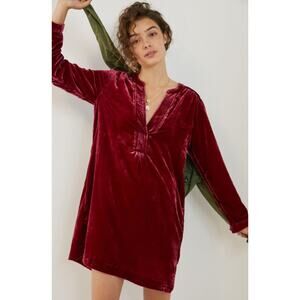 NEW Anthropologie Women's Size XS Melody Velvet‎ Tunic Dress Raspberry Pink Red